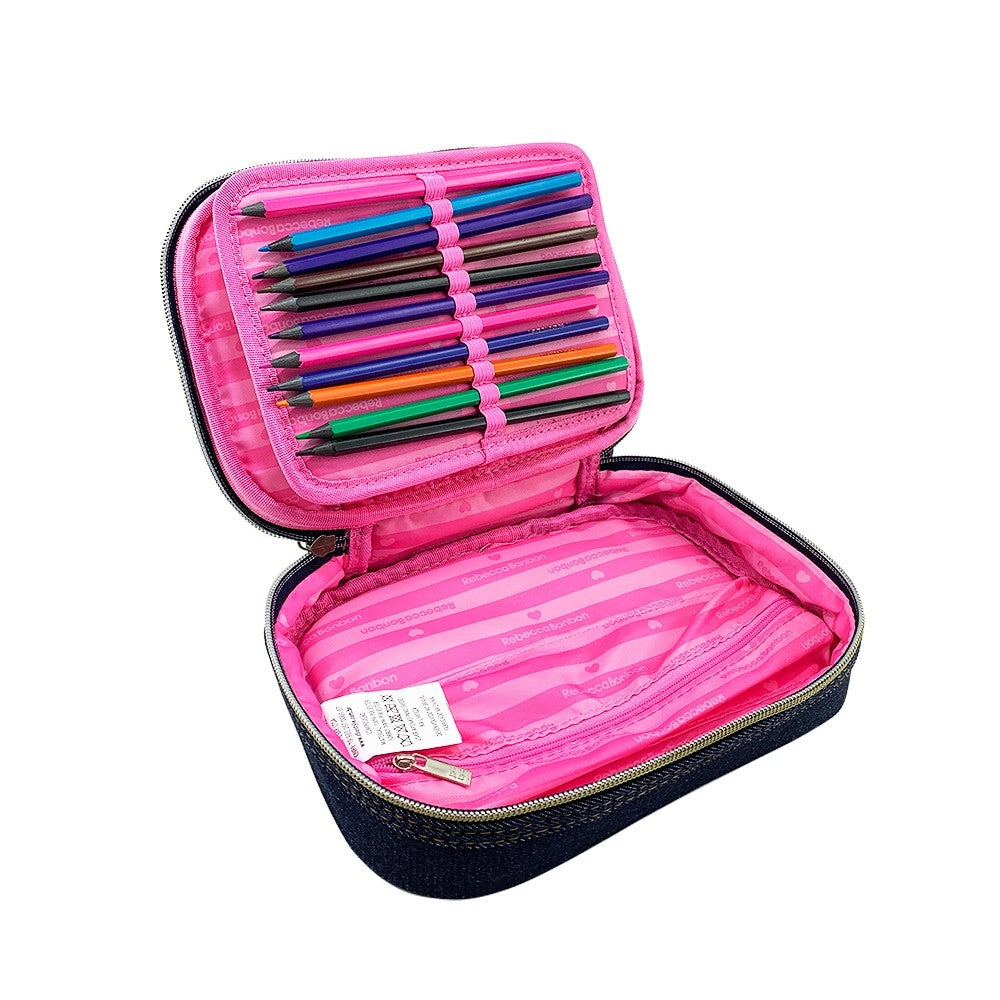 Kit Mochila de Carrinho Rebecca Bonbon Com Estojo E Lancheira Jeans