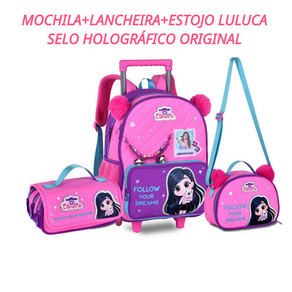 Kit Mochila Rodinha Luluca Pandinha Lancheira Estojo 2026 Rosa-chiclete