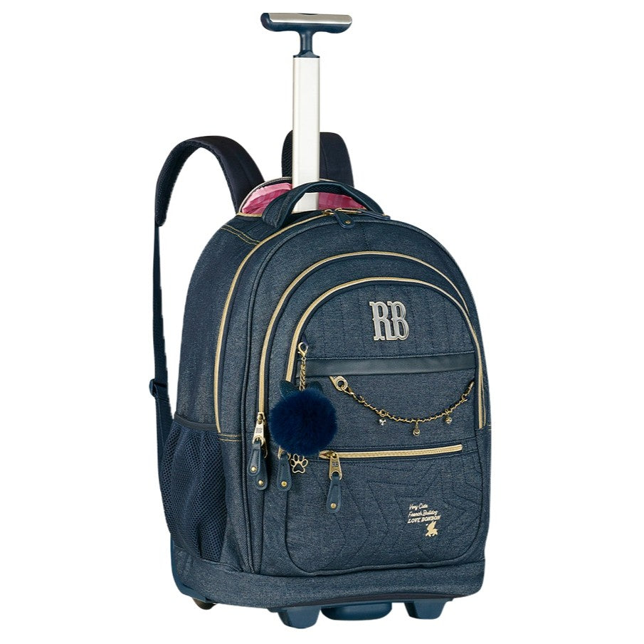 Kit Mochila de Carrinho Rebecca Bonbon Com Estojo E Lancheira Jeans