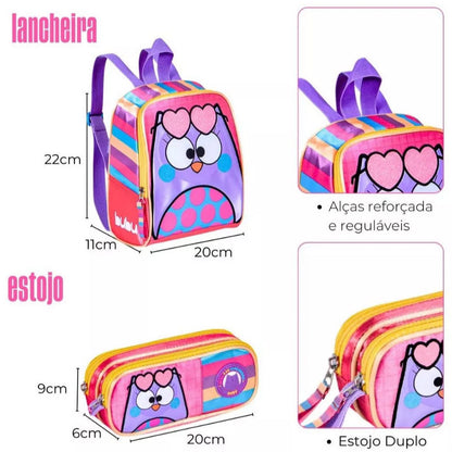 Kit Mochila + Lancheira + Estojo Bubu Coruja Original Licenciada
