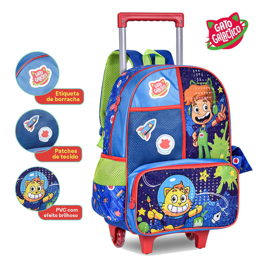 Kit Mochila De Carrinho + Lancheira + Estojo Gato Galatico