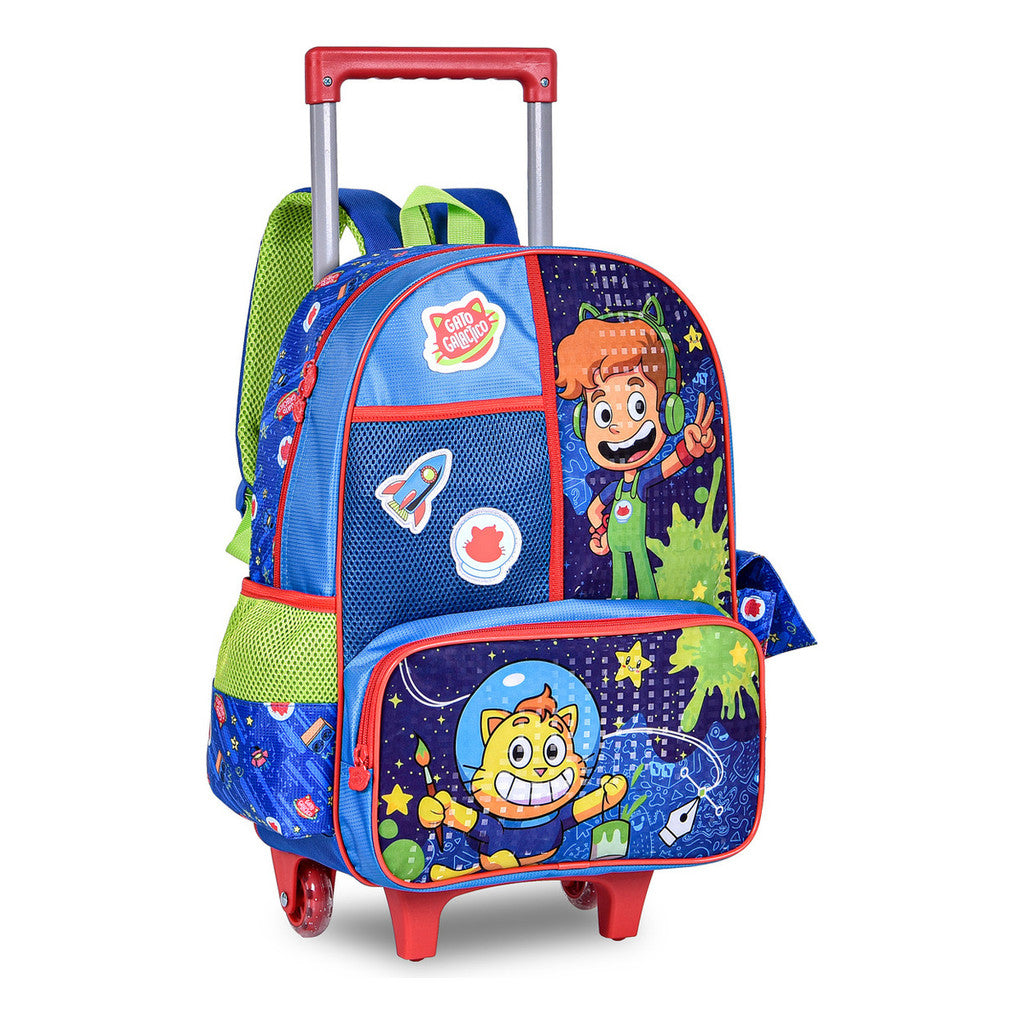 Kit Mochila De Carrinho + Lancheira + Estojo Gato Galatico