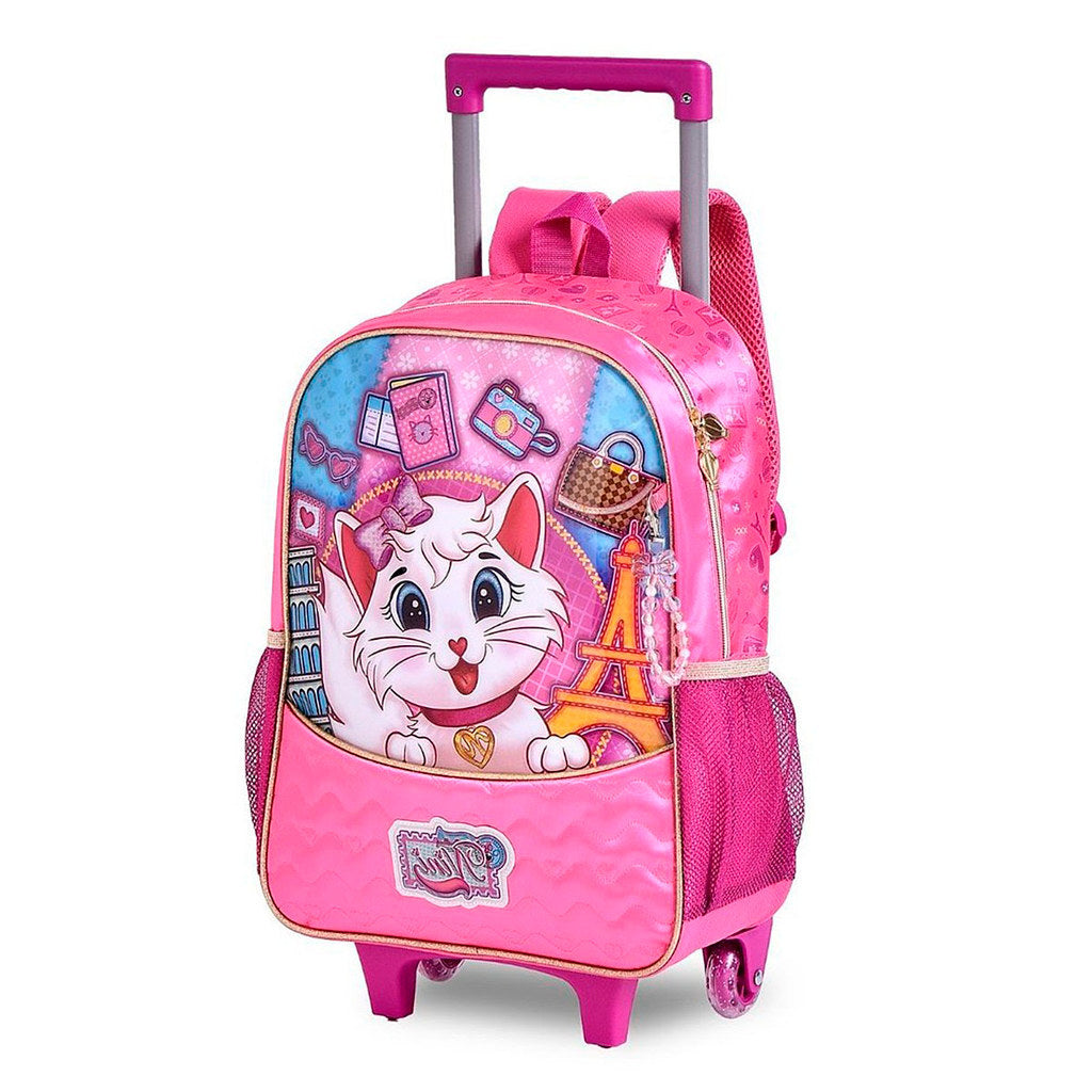 Kit Mochila de Rodinha, Lancheira e Estojo Menina Gatinha Nini