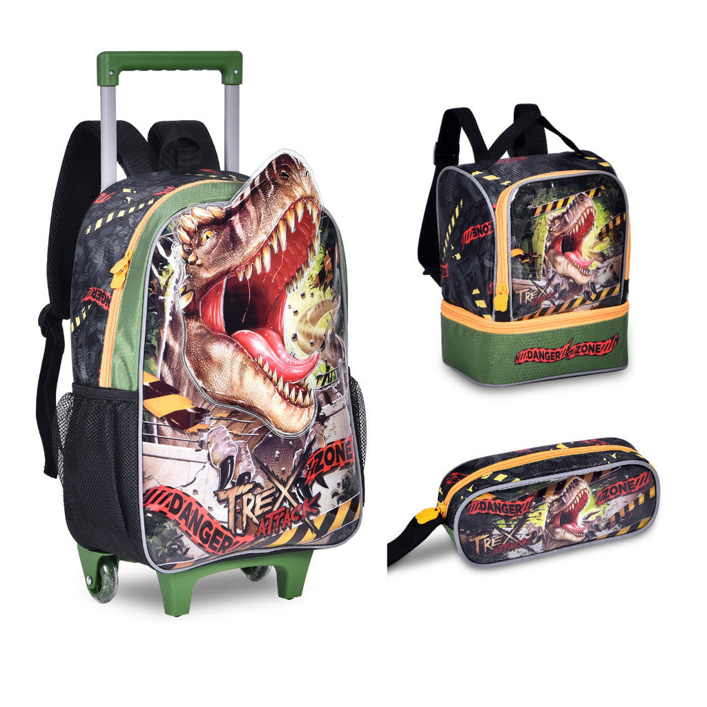 Kit Mochila de Rodinha, Lancheira e Estojo Jurassic Park